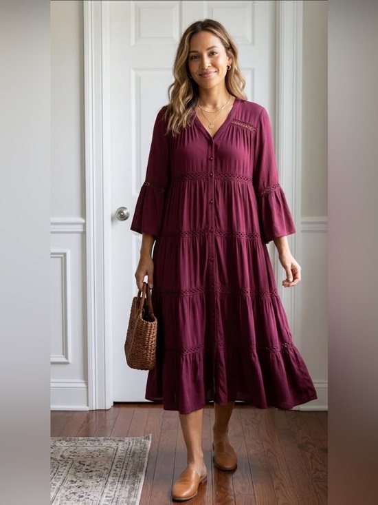 Knox Rose Dresses & Skirts - Knox Rose Women's Rayon Tiered Eyelet Midi Dress Size XS